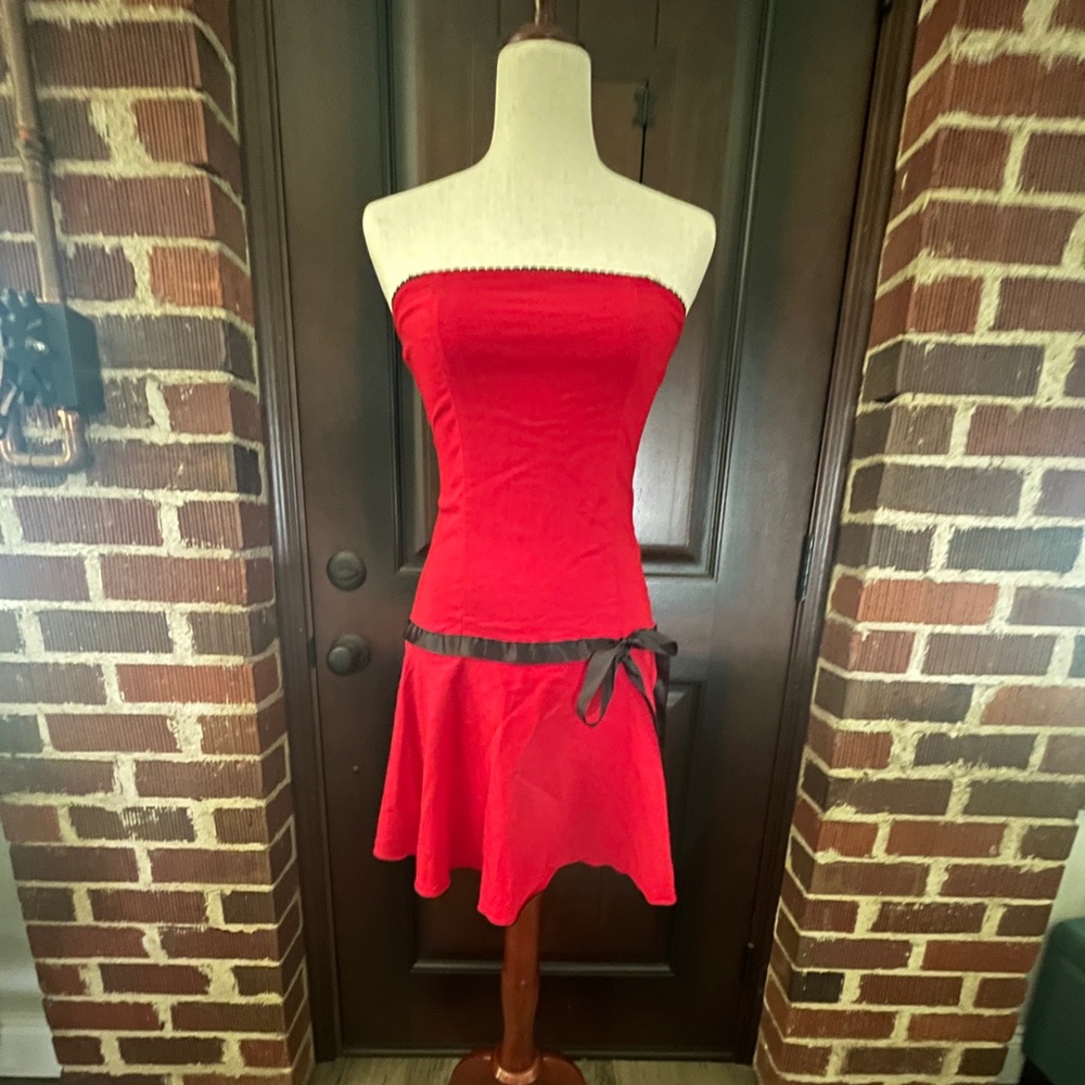 Y2K K-Scion Red Strapless Dress with Black Ribbon Size Small